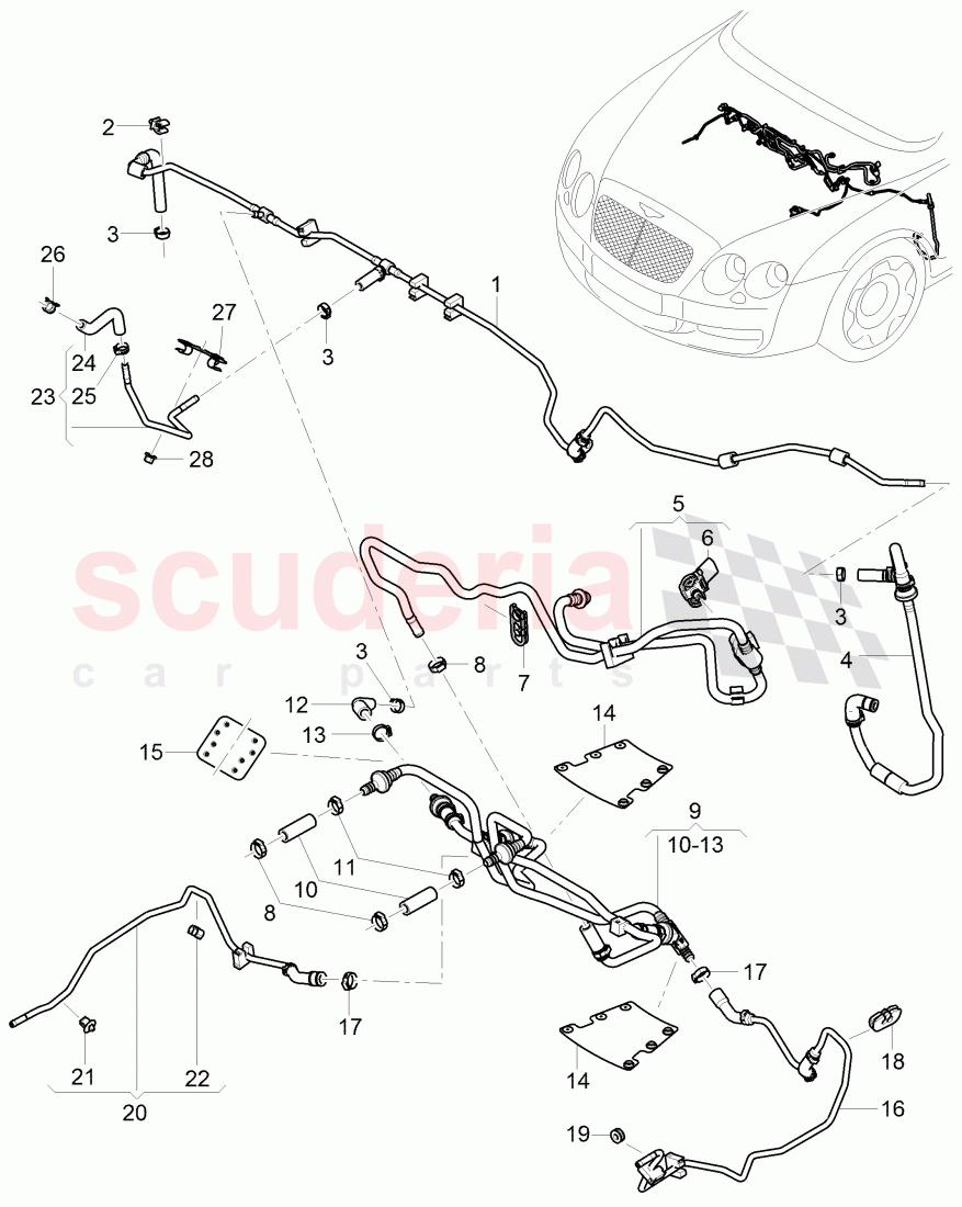 vacuum hoses for brake servo, vacuum hoses with connecting parts, D >> - MJ 2006 of Bentley Bentley Continental Flying Spur (2006-2012)