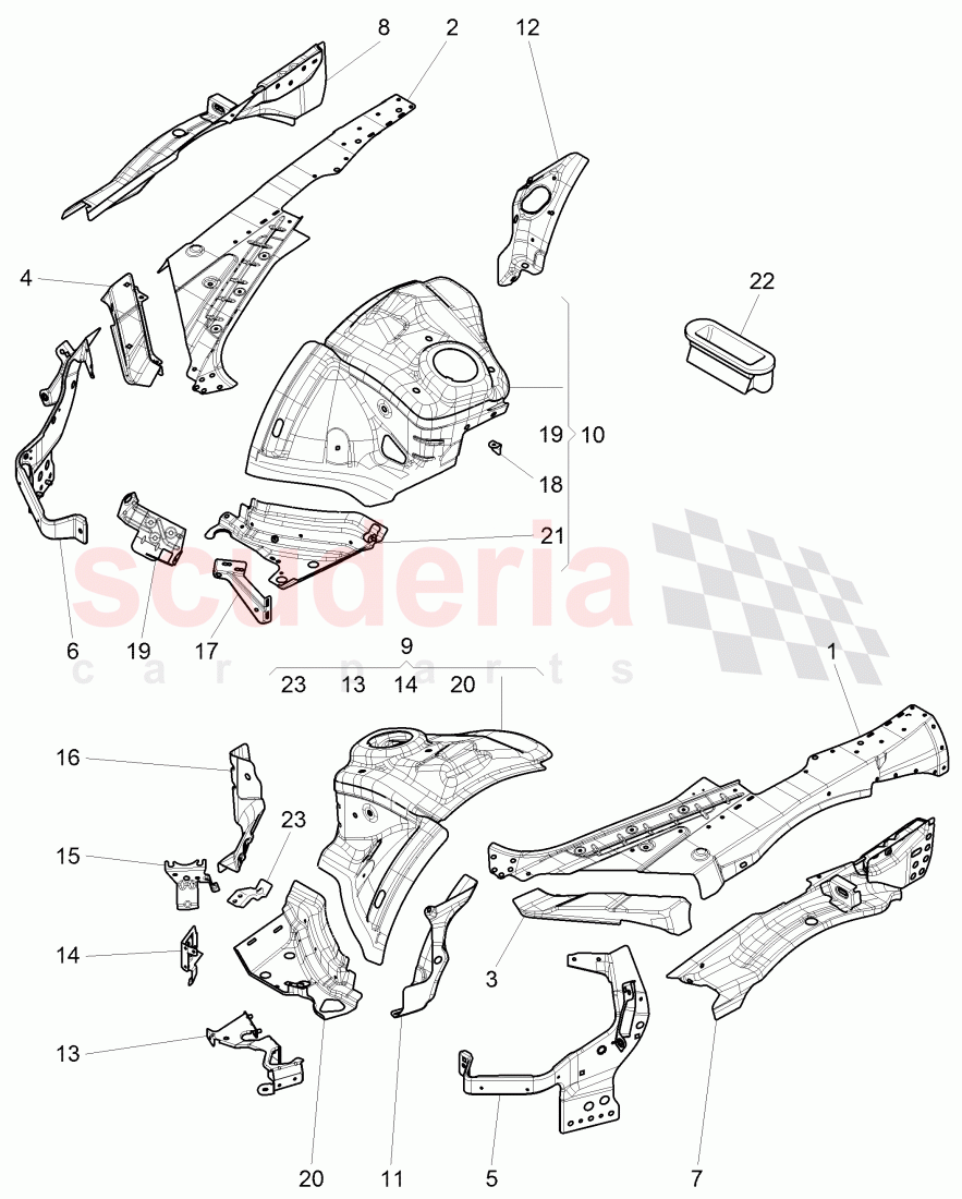 body shell, Front end, repair plate -, wheel housing, front, upper of Bentley Bentley Continental GTC (2011+)