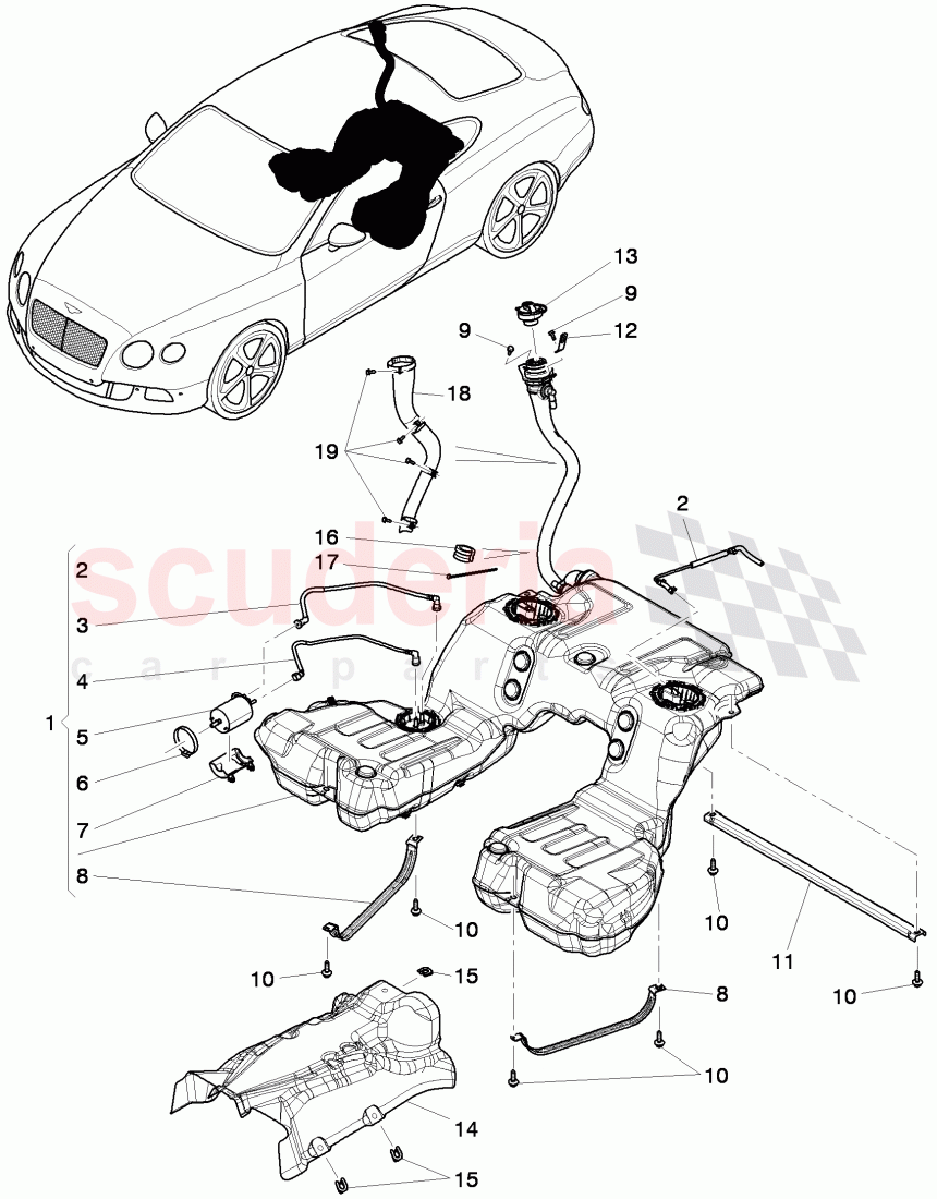 fuel tank with pump fuel gauge, and connecting parts, fuel filter with pressure, regulator, fuel line, D >> - MJ 2014 of Bentley Bentley Continental GT (2011-2018)