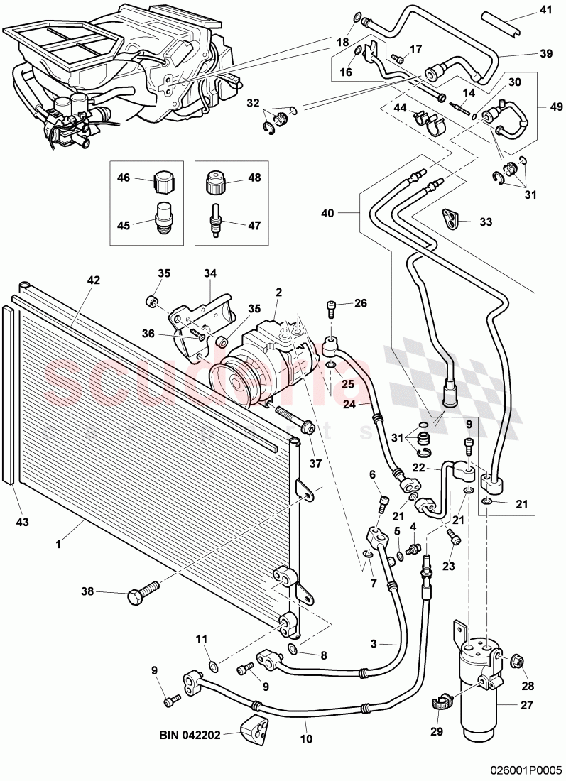 air conditioner compressor, air condtioner condenser, refrigerant circuit, Engine bay, F 3W-8-053 518>>, D >> - MJ 2008 of Bentley Bentley Continental GTC (2006-2010)