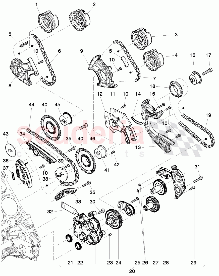 camshaft sprocket, drive chain, tensioner - chain of Bentley Bentley Continental GTC (2011+)