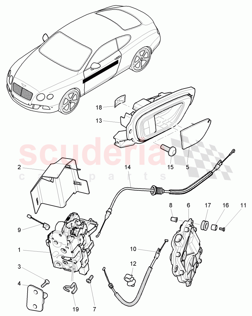 door latch, latch, F >> 3W-C-076 020, F >> ZA-C-076 020 of Bentley Bentley Continental GT (2011-2018)