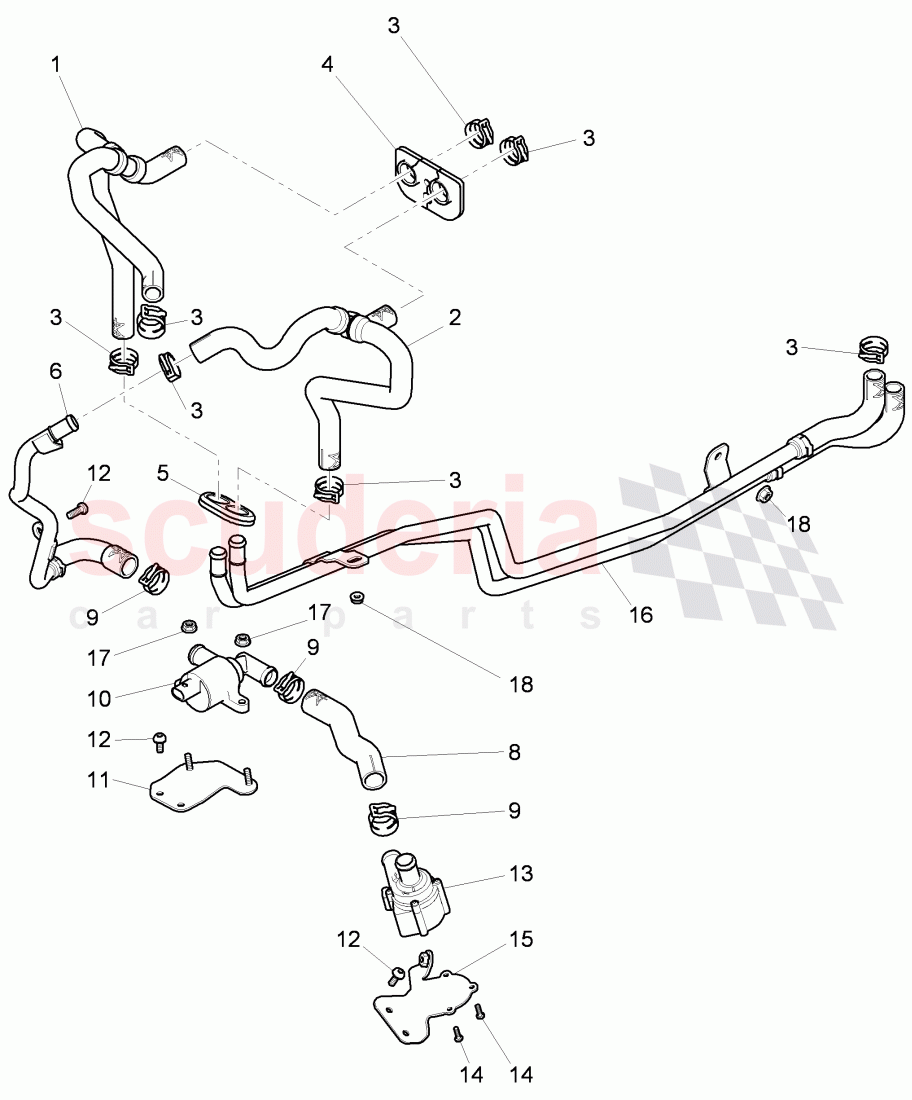 Coolant hoses for heater, additional water pump, solenoid valve of Bentley Bentley Mulsanne (2010+)