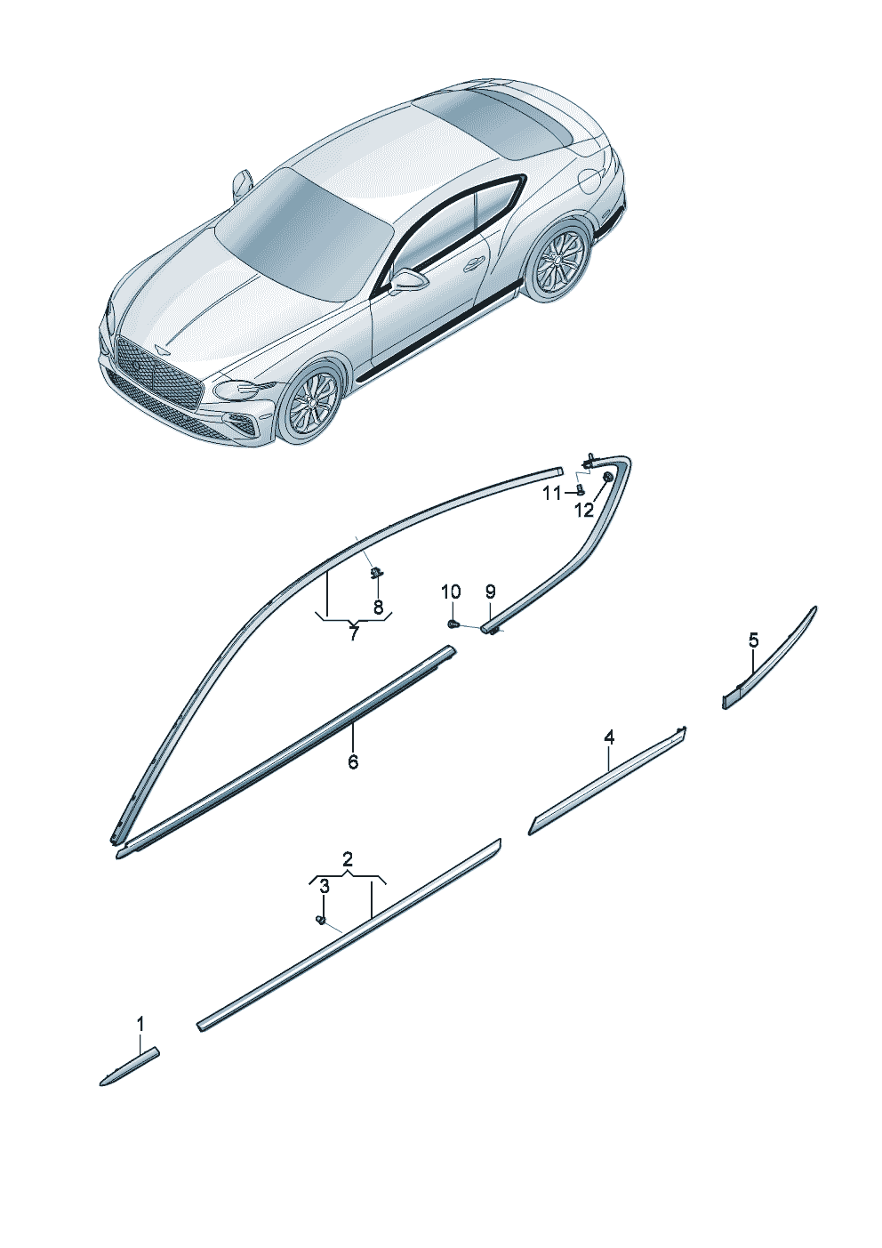 Trim for door window frame
trim strip for
fender and door of Bentley Bentley Continental GT (2017) 