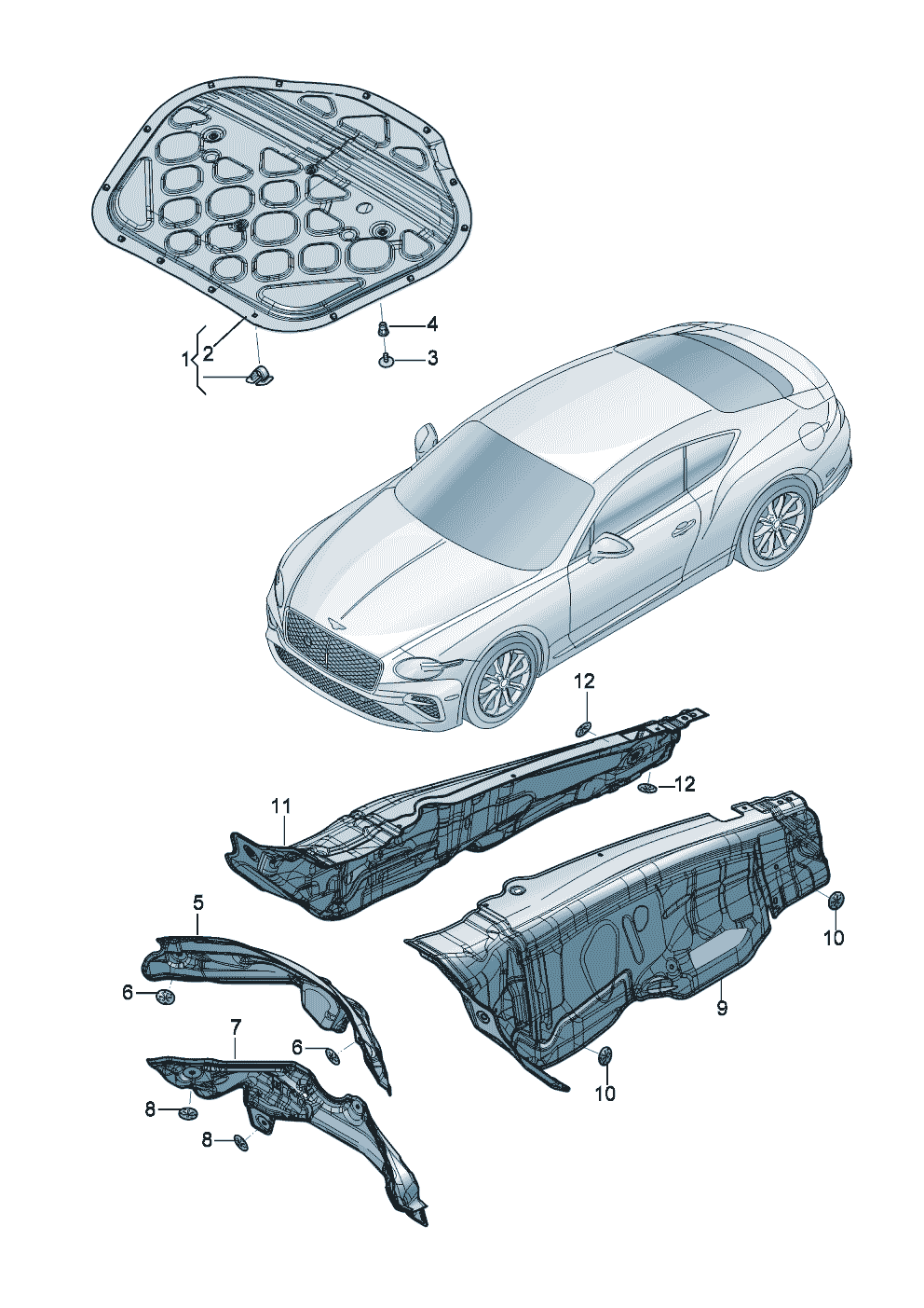 sound absorbers
Underbody
damping for engine compartment of Bentley Bentley Continental GT (2017) 