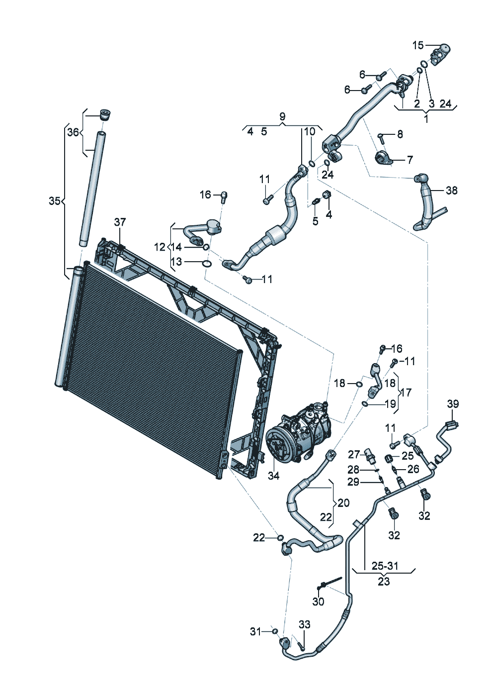 A/C condenser with
dryer
refrigerant circuit
Engine bay of Bentley Bentley Continental Flying Spur (2025) 