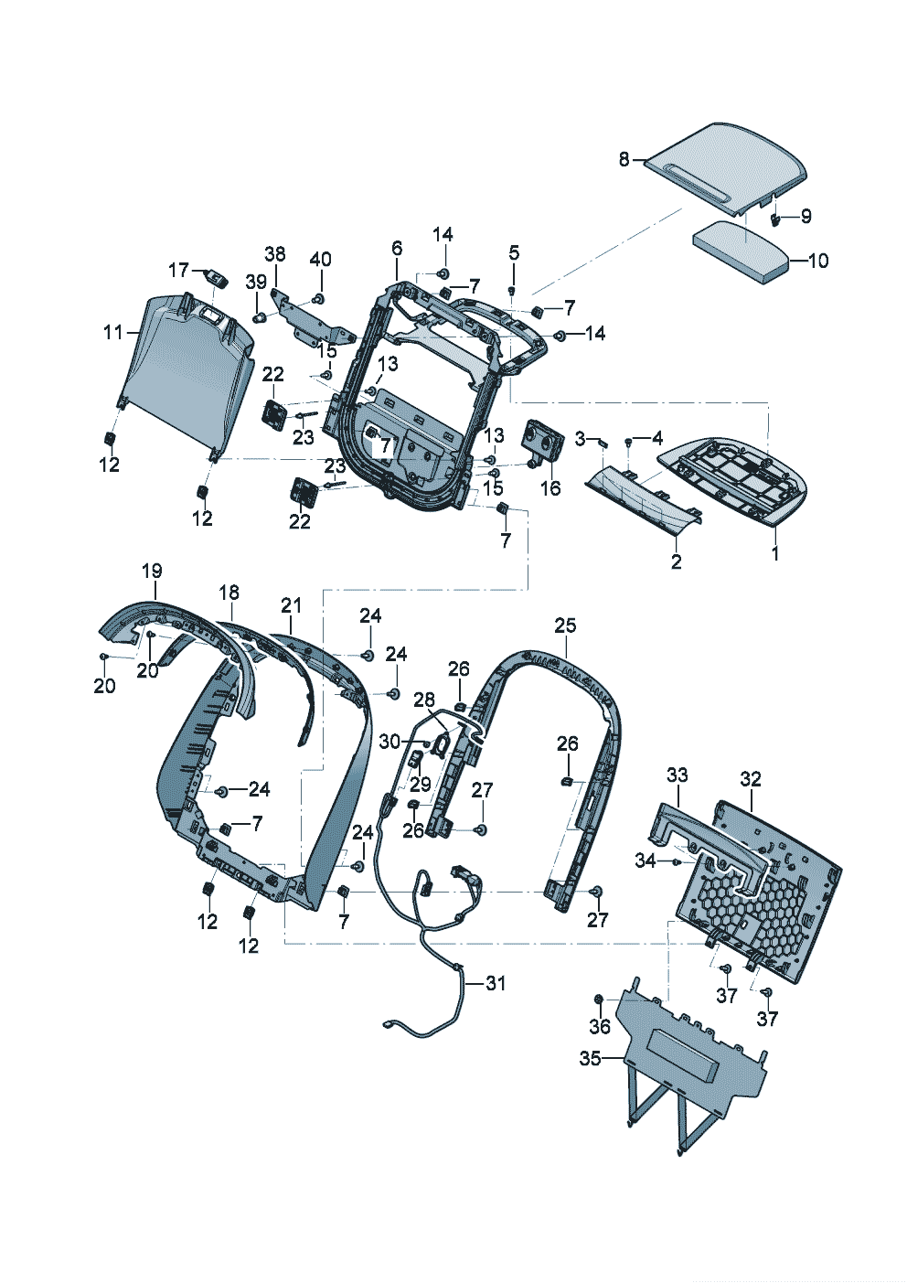 Seat back trim
Front seats
for models with folding table of Bentley Bentley Continental Flying Spur (2025) 