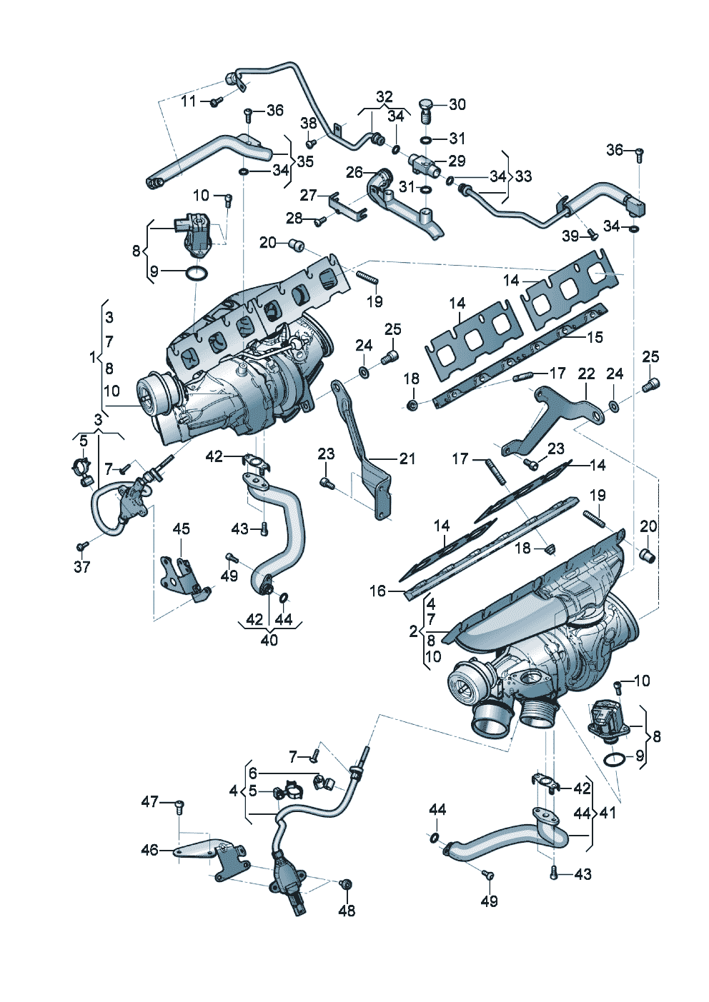 Exhaust gas turbocharger
(water-cooled)
Oil pressure line
Oil return line of Bentley Bentley Continental Flying Spur (2025) 