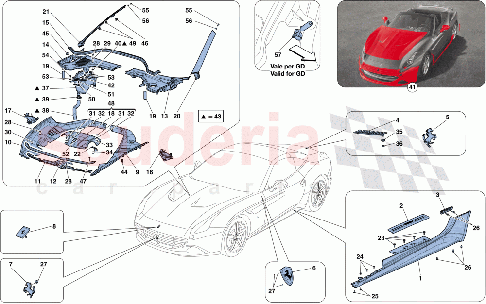 SHIELDS, EXTERNAL TRIM of Ferrari Ferrari California T