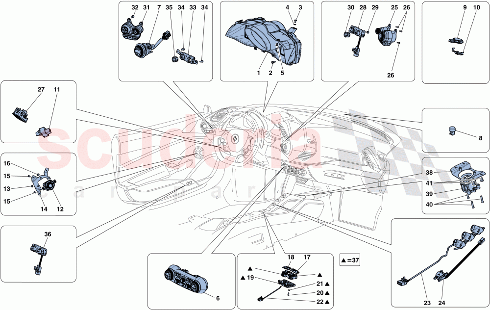 DASHBOARD AND TUNNEL INSTRUMENTS of Ferrari Ferrari 488 GTB