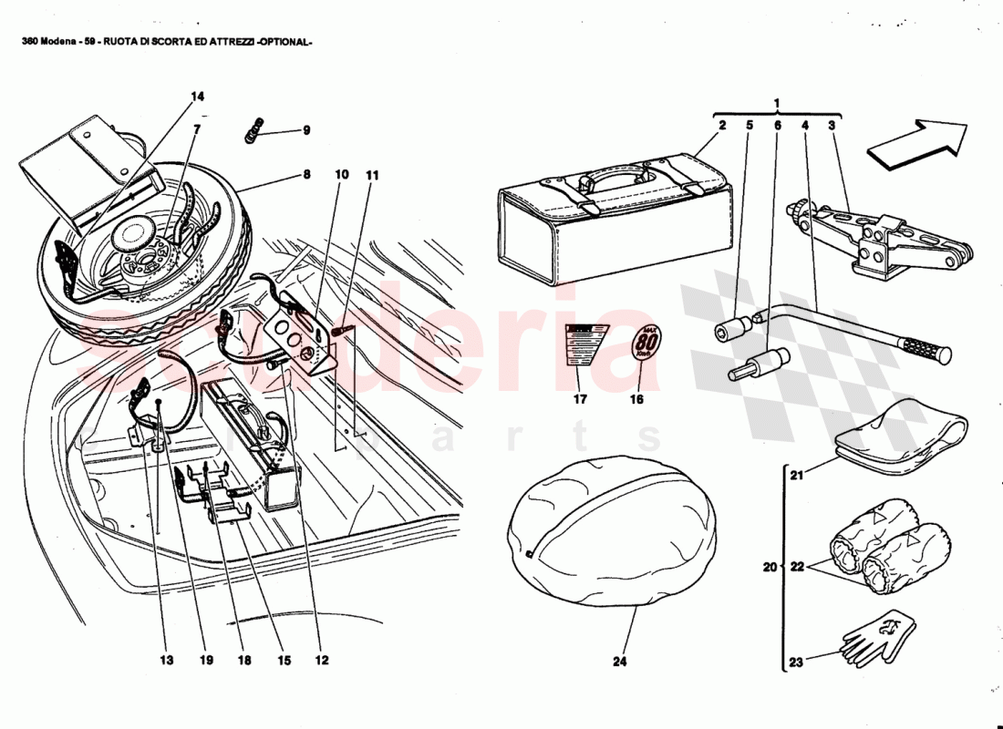 SPARE WHEEL AND EQUIPMENT -OPTIONAL- of Ferrari Ferrari 360 Modena