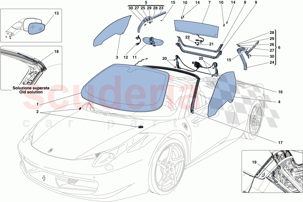 SCREENS, WINDOWS AND SEALS of Ferrari Ferrari 458 Spider