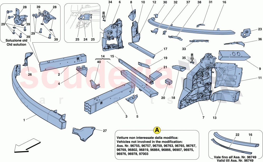 CHASSIS - STRUCTURE, FRONT ELEMENTS AND PANELS of Ferrari Ferrari 458 Italia