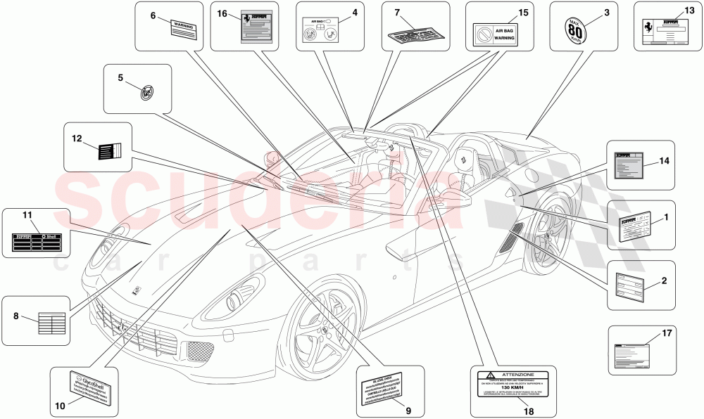 ADHESIVE LABELS AND PLAQUES of Ferrari Ferrari 599 SA Aperta