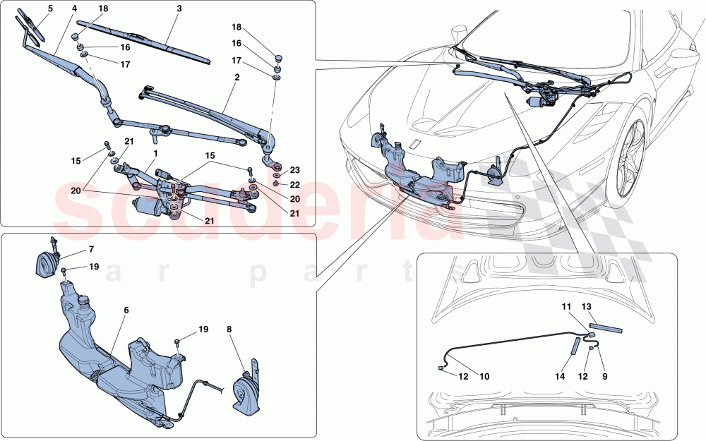 WINDSCREEN WIPER, WINDSCREEN WASHER AND HORNS of Ferrari Ferrari 458 Speciale