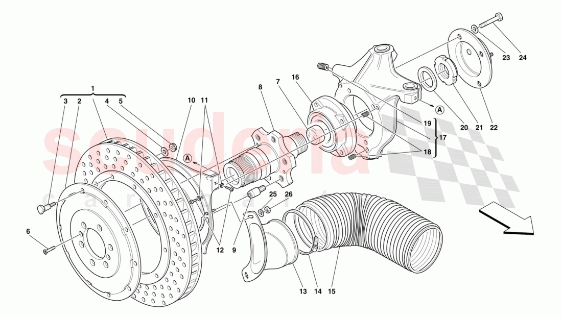 FRONT BRAKE DISC AND STEERING KNUCKLE of Ferrari Ferrari F50