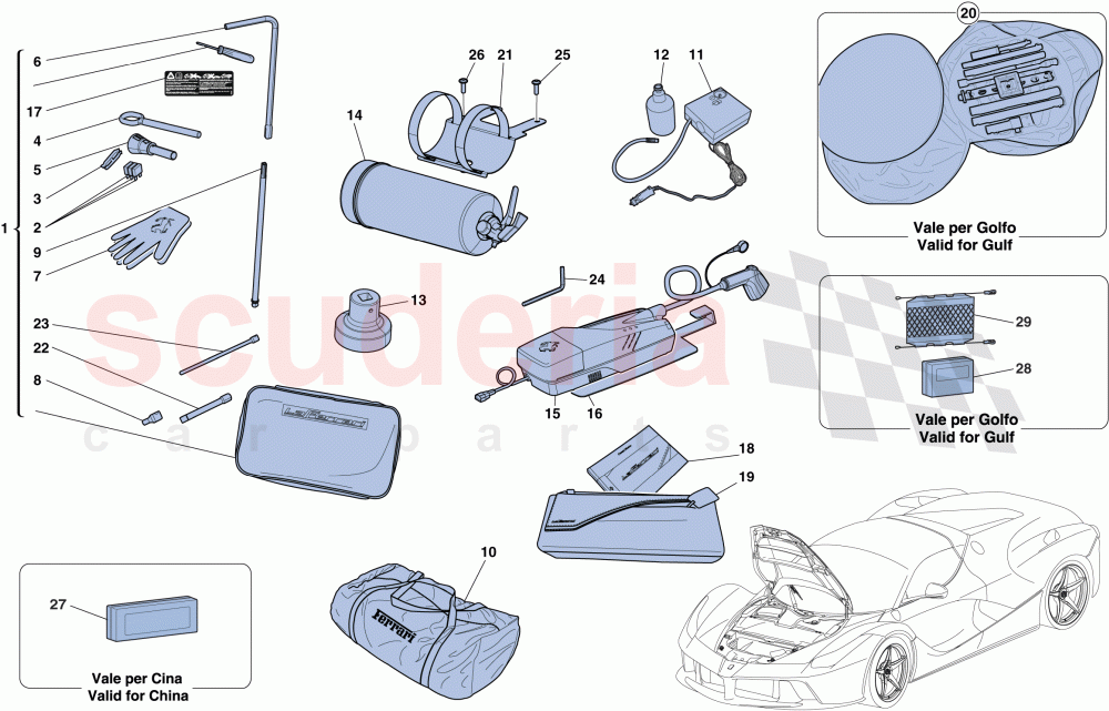 FRONT COMPARTMENT AND TOOLS SUPPLIED WITH VEHICLE of Ferrari Ferrari LaFerrari Aperta