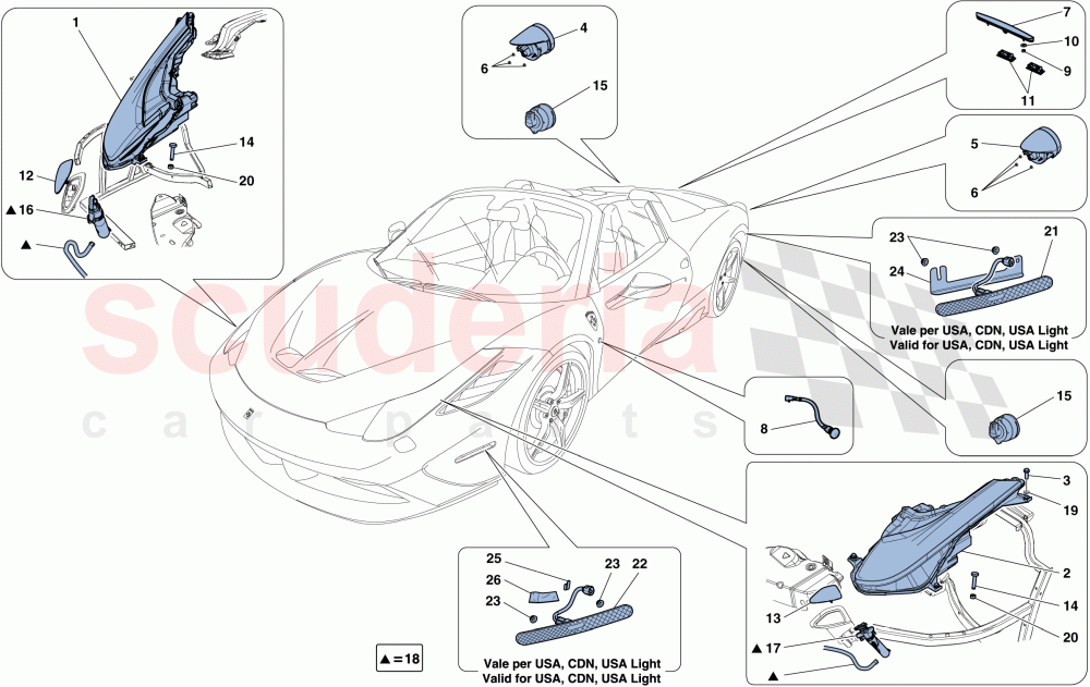 HEADLIGHTS AND TAILLIGHTS of Ferrari Ferrari 458 Speciale Aperta