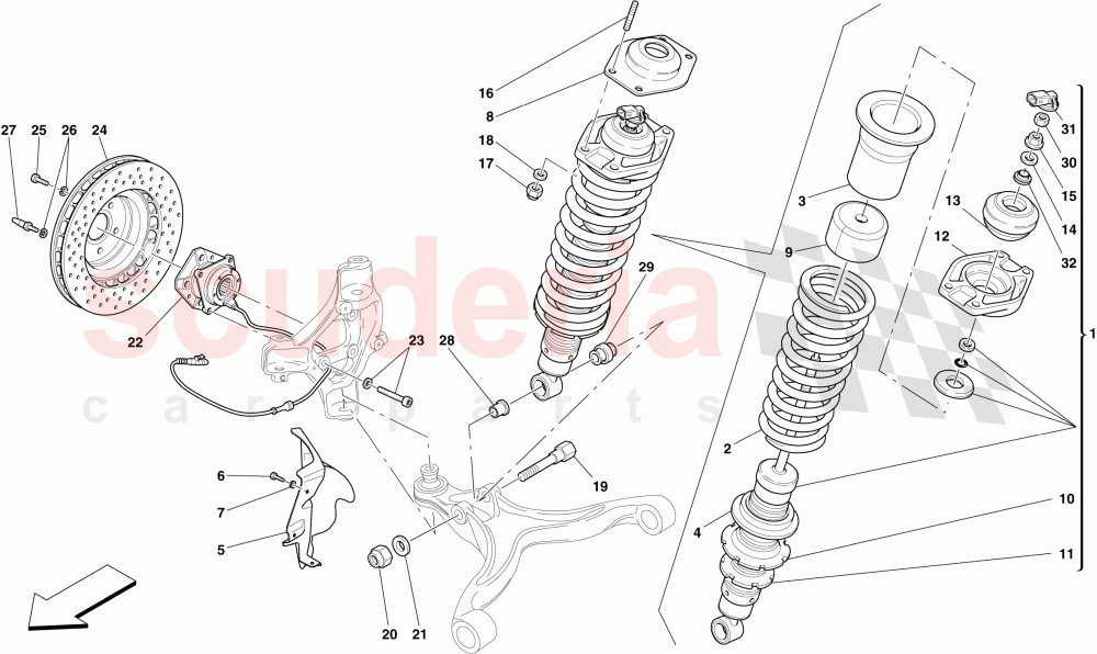 FRONT SUSPENSION - SHOCK ABSORBER AND BRAKE DISC of Ferrari Ferrari 599 SA Aperta