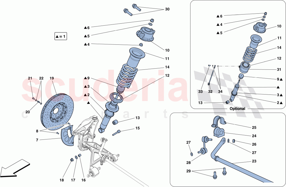 FRONT SUSPENSION - SHOCK ABSORBER AND BRAKE DISC of Ferrari Ferrari 488 Spider