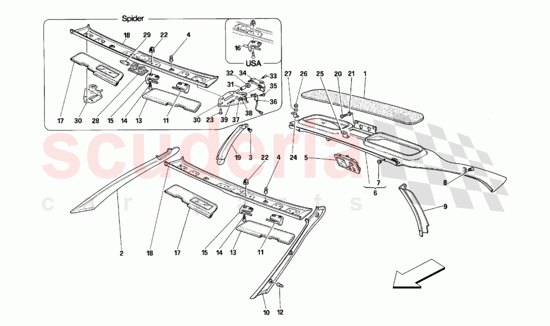 ROOF TRIMS -Valid for GTS and Spider- of Ferrari Ferrari 348 (2.7 Motronic)