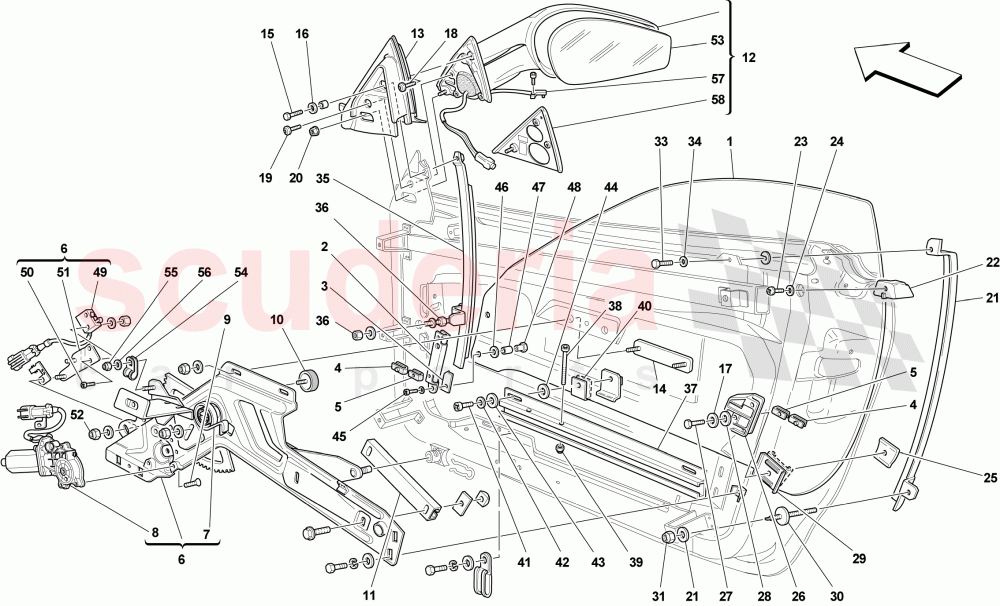 DOORS - POWER WINDOWS AND REAR-VIEW MIRROR of Ferrari Ferrari 430 Scuderia