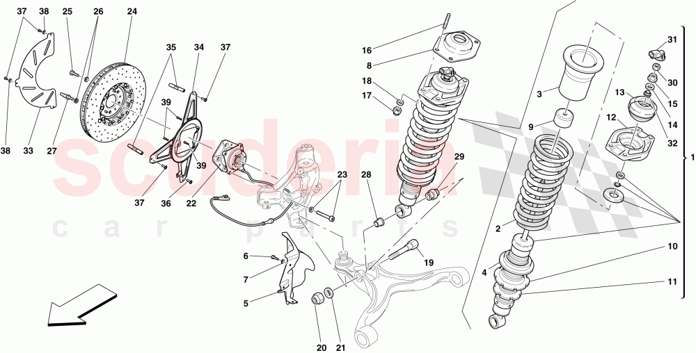 FRONT SUSPENSION - SHOCK ABSORBER AND BRAKE DISC of Ferrari Ferrari 599 GTO