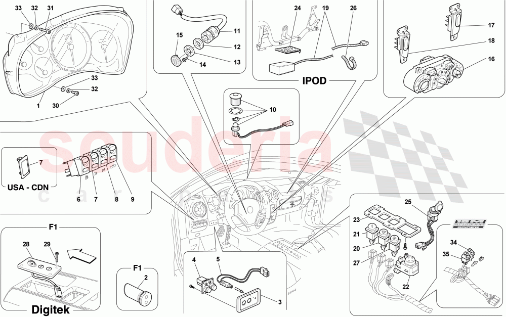 DASHBOARD AND TUNNEL INSTRUMENTS of Ferrari Ferrari 430 Scuderia Spider 16M