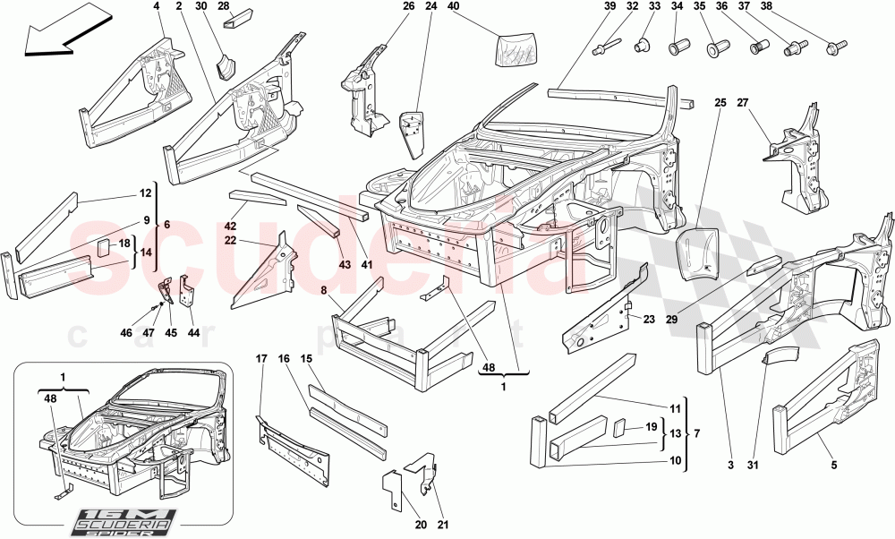 CHASSIS - STRUCTURE, FRONT ELEMENTS AND PANELS of Ferrari Ferrari 430 Scuderia Spider 16M