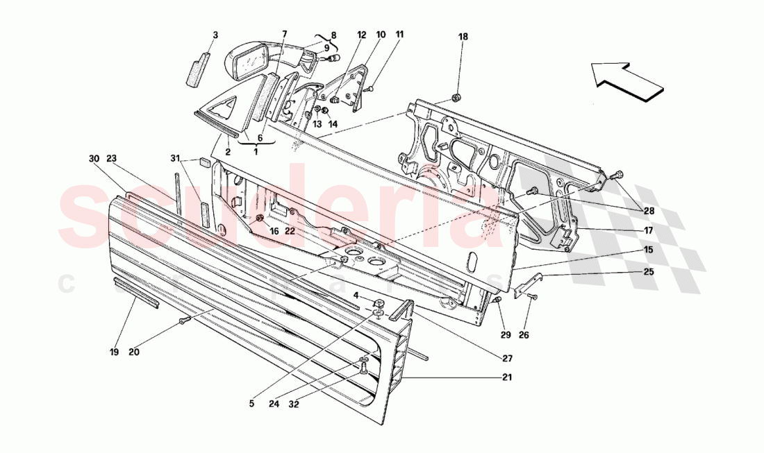 DOORS - FRAMEWORK AND REAR MIRROR of Ferrari Ferrari 348 (2.7 Motronic)