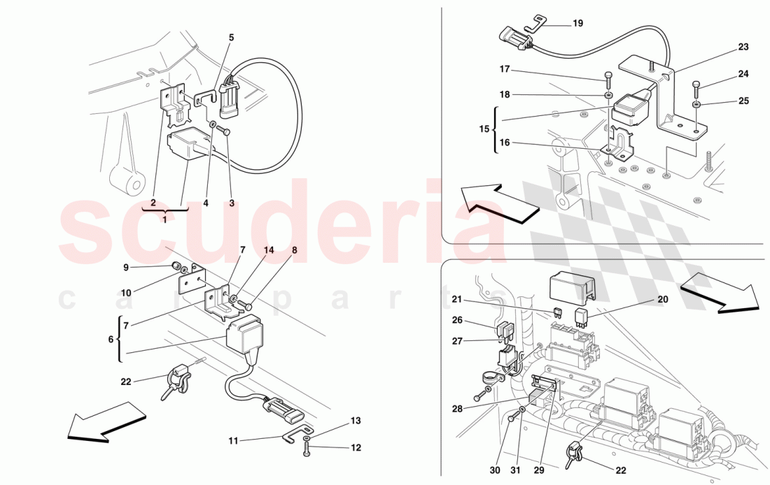 FRONT AND MOTOR COMPARTMENTS ELECTRICAL BOARDS AND SENSOR of Ferrari Ferrari 360 Spider