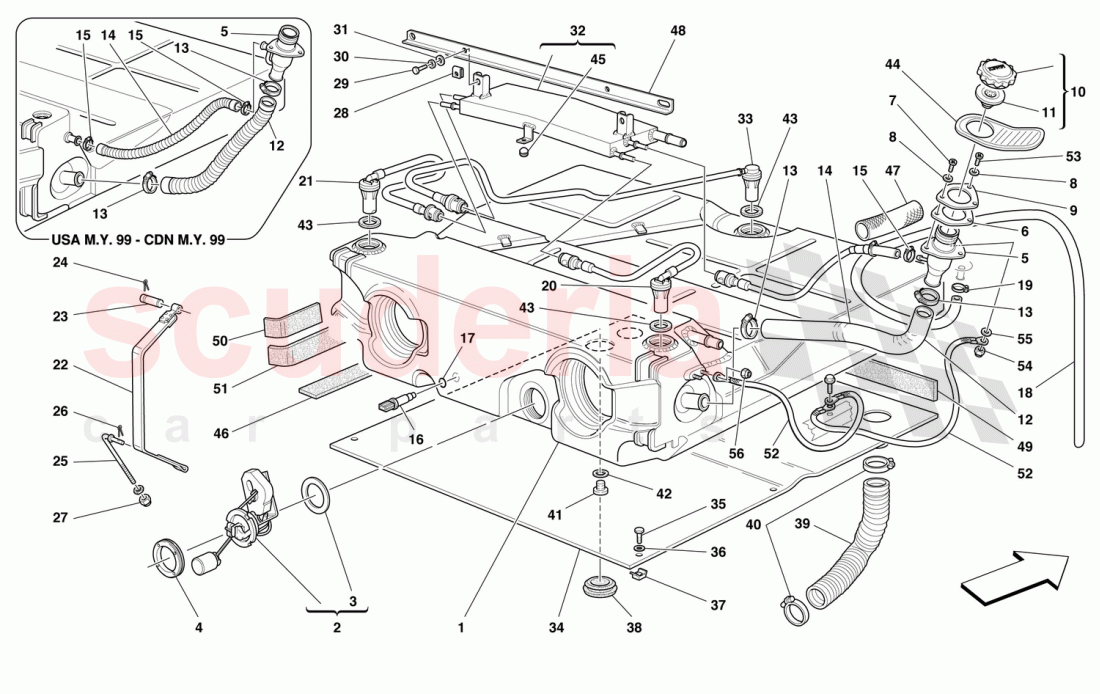 FUEL TANK -Valid for USA M.Y. 99, CDN M.Y. 99, USA M.Y. 2000, CDN M.Y. 2000, USA M.Y. 2001 and CDN M of Ferrari Ferrari 550 Maranello