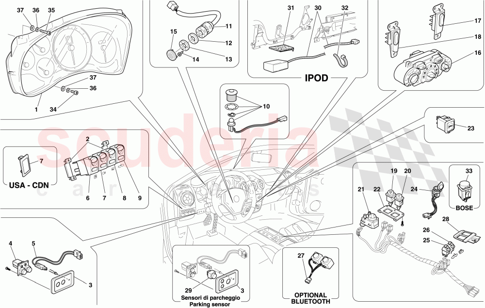 DASHBOARD AND TUNNEL INSTRUMENTS of Ferrari Ferrari 430 Spider