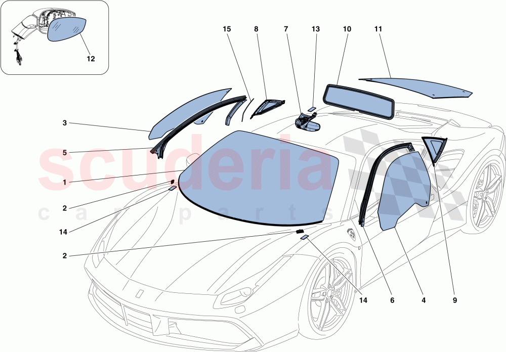 SCREENS, WINDOWS AND SEALS of Ferrari Ferrari 488 GTB