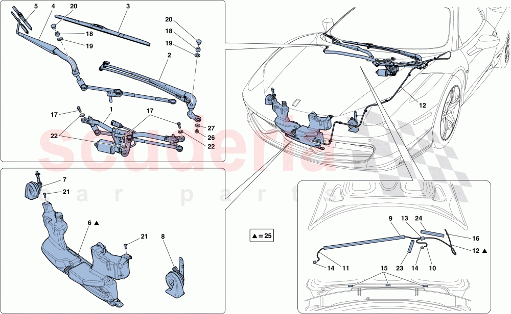 WINDSCREEN WIPER, WINDSCREEN WASHER AND HORNS of Ferrari Ferrari 458 Italia