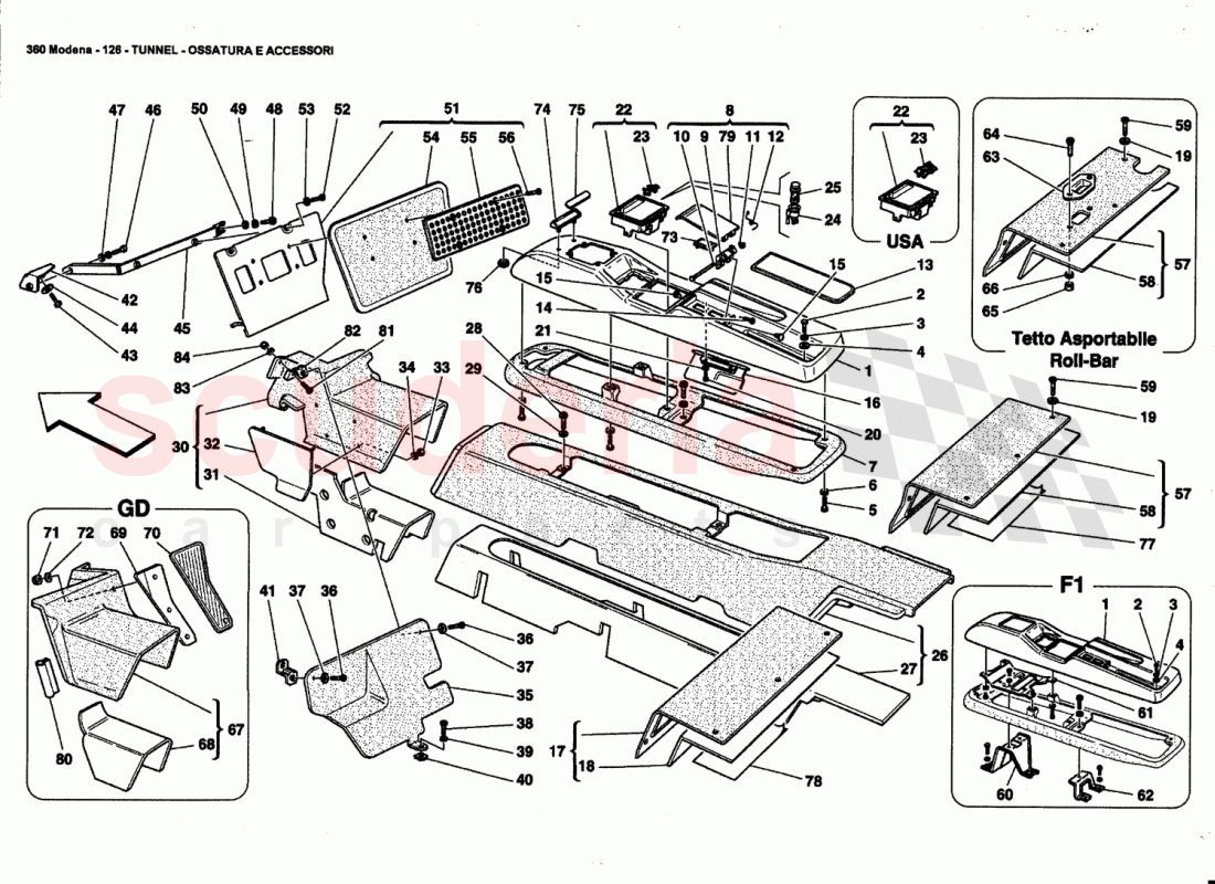 TUNNEL - FRAMEWORK AND ACCESSORIES of Ferrari Ferrari 360 Modena