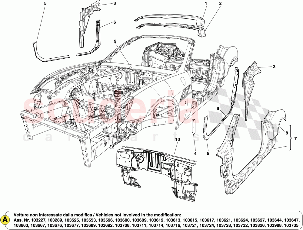 CENTRE BODYSHELL AND EXTERNAL TRIM -Applicable from Ass.ly No. 103179  of Ferrari Ferrari California (2012-2014)