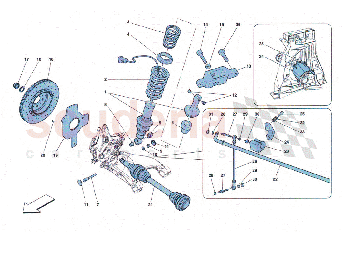 Rear suspension - Shock And Brake Disk of Ferrari Ferrari 458 Challenge