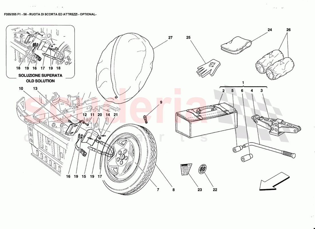 SPARE WHEEL AND EQUIPMENT - OPTIONAL- of Ferrari Ferrari 355 (5.2 Motronic)