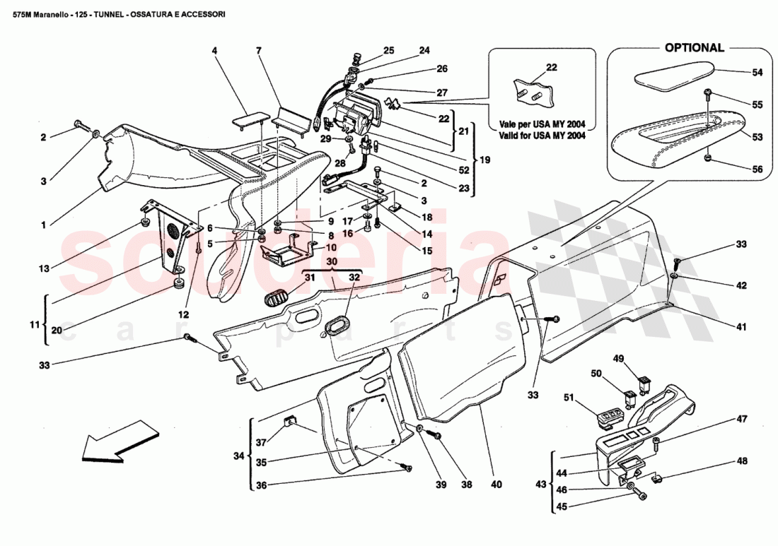 TUNNEL - FRAMEWORK AND ACCESSORIES of Ferrari Ferrari 575M Maranello