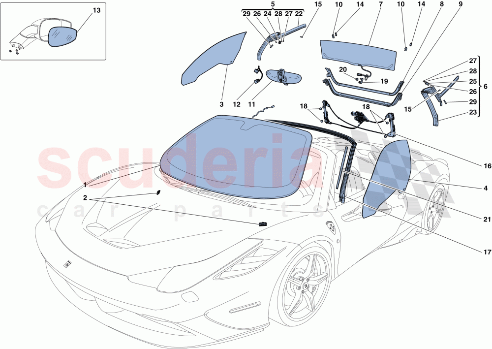 SCREENS, WINDOWS AND SEALS of Ferrari Ferrari 458 Speciale Aperta