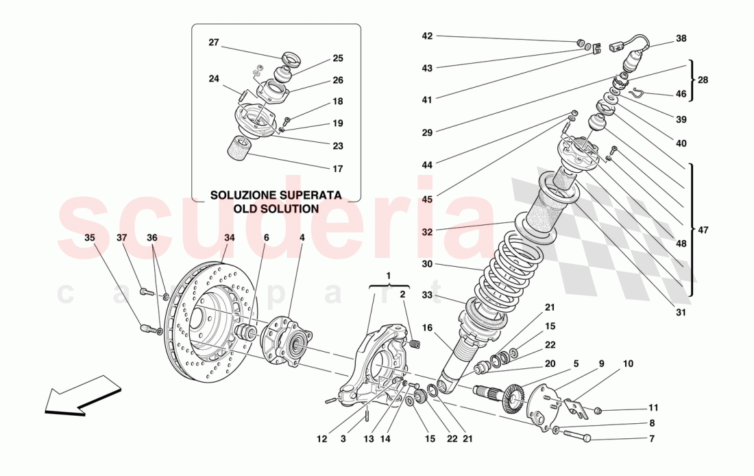 FRONT SUSPENSION - SHOCK ABSORBER AND BRAKE DISC of Ferrari Ferrari 550 Maranello