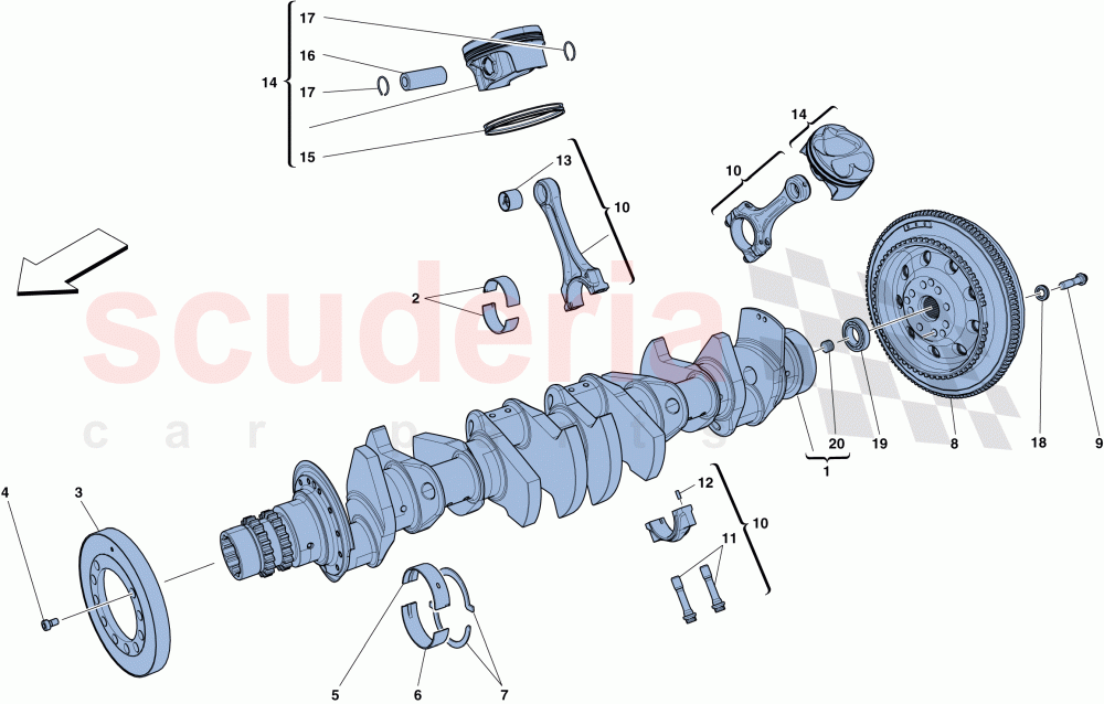 CRANKSHAFT - CONNECTING RODS AND PISTONS of Ferrari Ferrari FF