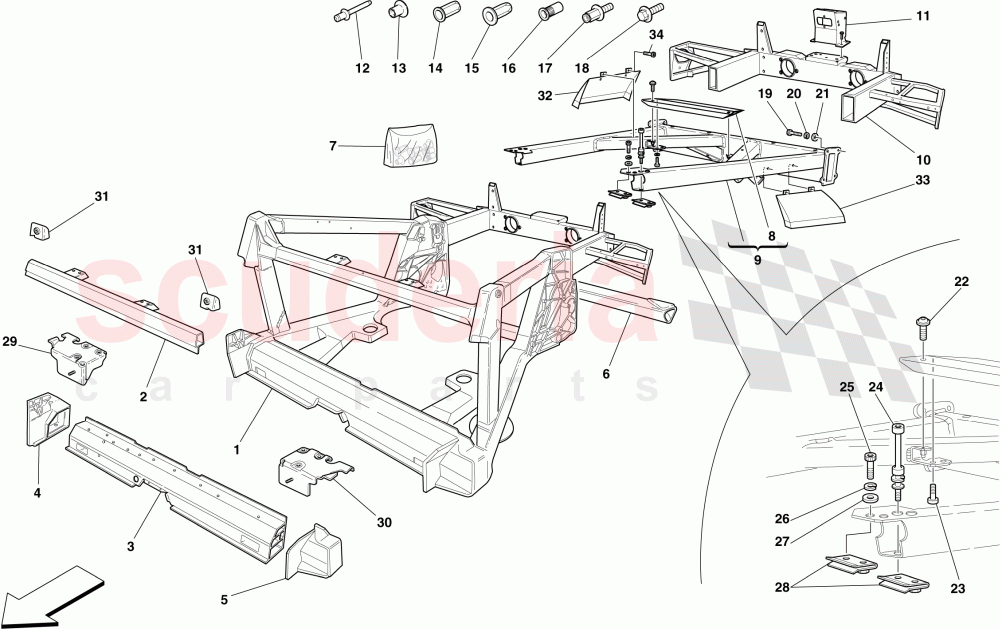 CHASSIS - STRUCTURE, REAR ELEMENTS AND PANELS of Ferrari Ferrari 430 Scuderia