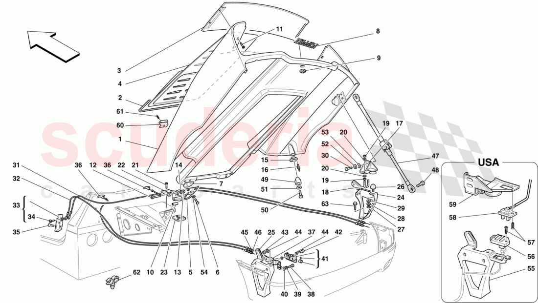 REAR HOOD AND OPENING CONTROL of Ferrari Ferrari F50