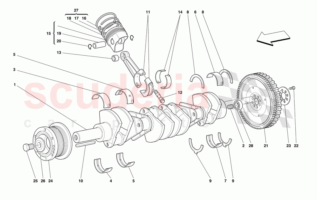 DRIVING SHAFT - CONNECTING RODS AND PISTONS of Ferrari Ferrari 550 Maranello