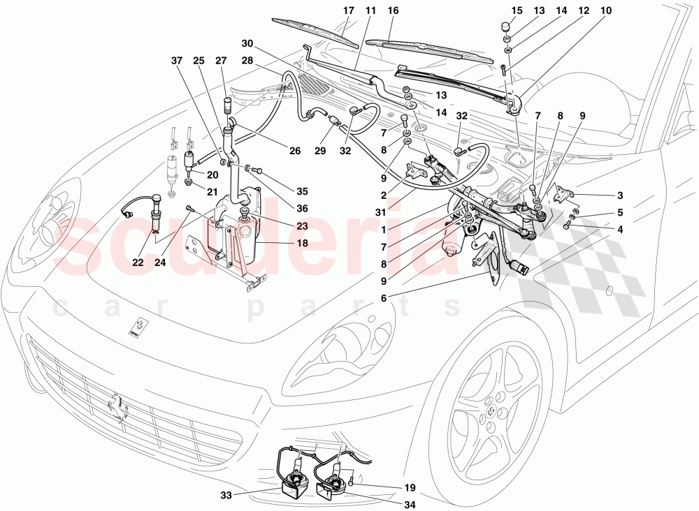 WINDSCREEN WIPER, WINDSCREEN WASHER AND HORNS of Ferrari Ferrari 612 Sessanta