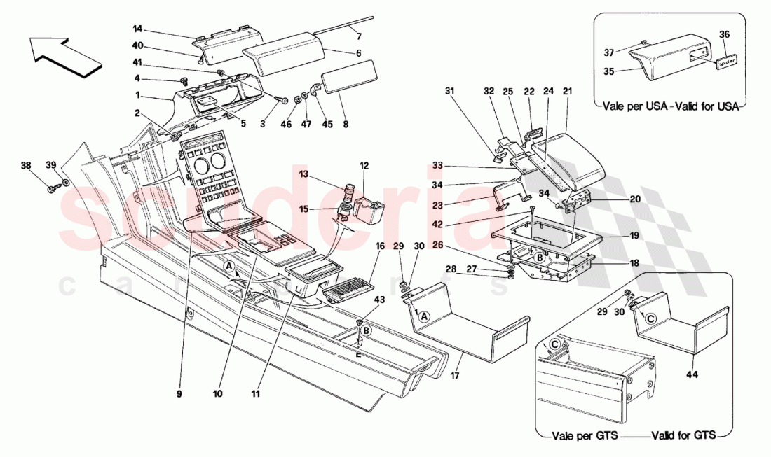 TUNNEL - ACCESSORIES of Ferrari Ferrari 348 (2.7 Motronic)