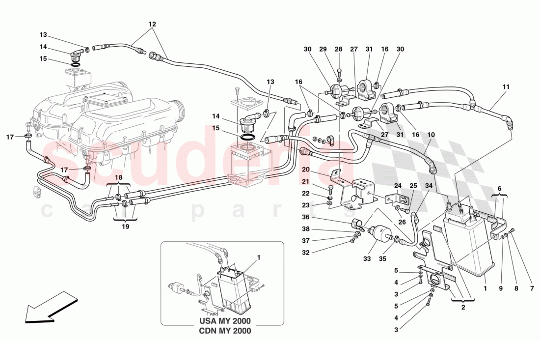 ANTIEVAPORATION DEVICE -Valid for USA MY 2000,USA MY 2001,CDN MY 2000 and CDN MY 2001- of Ferrari Ferrari 360 Spider