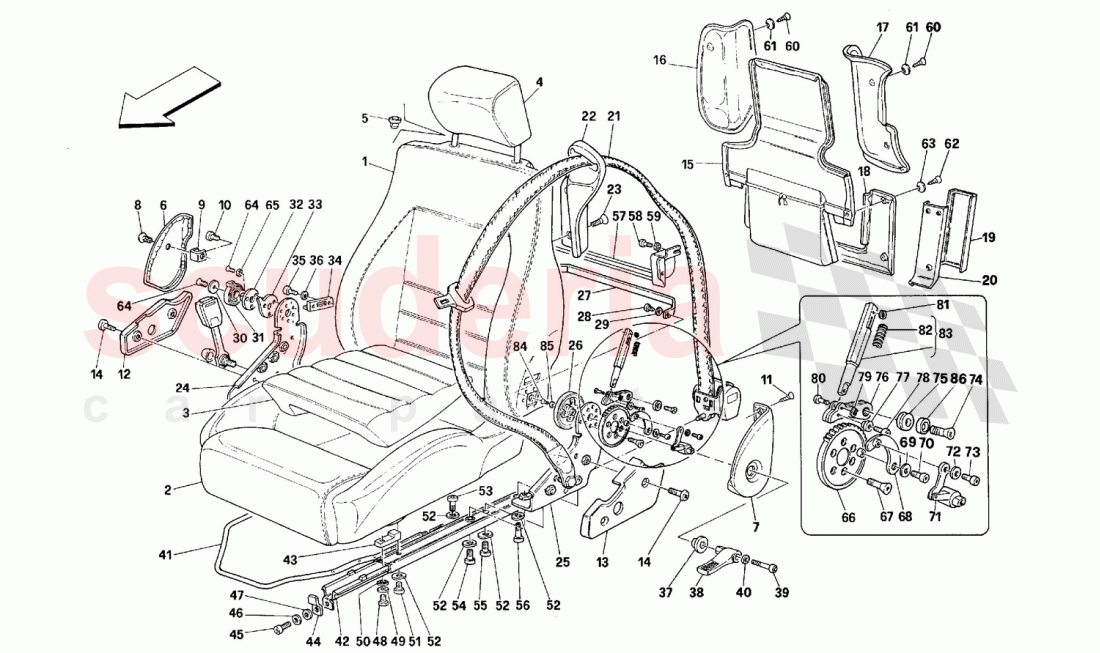 SEATS AND SAFETY BELTS -Valid for Spider - Not for USA- of Ferrari Ferrari 348 (2.7 Motronic)